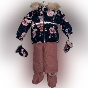 Printed Roses Two Piece Snowsuit Navy And Dusty Rose - 18m